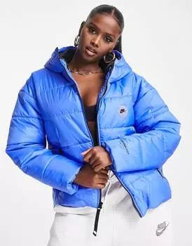 Классическая стеганая куртка с капюшоном Nike темно-синего цвета