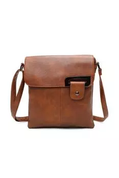 Классическая сумка через плечо из искусственной кожи темно-серого цвета с акцентной пряжкой Fontanella Fashion, коричневый