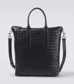 Классическая сумка-тоут из кожи Intrecciato Bottega Veneta, Black-Silver
