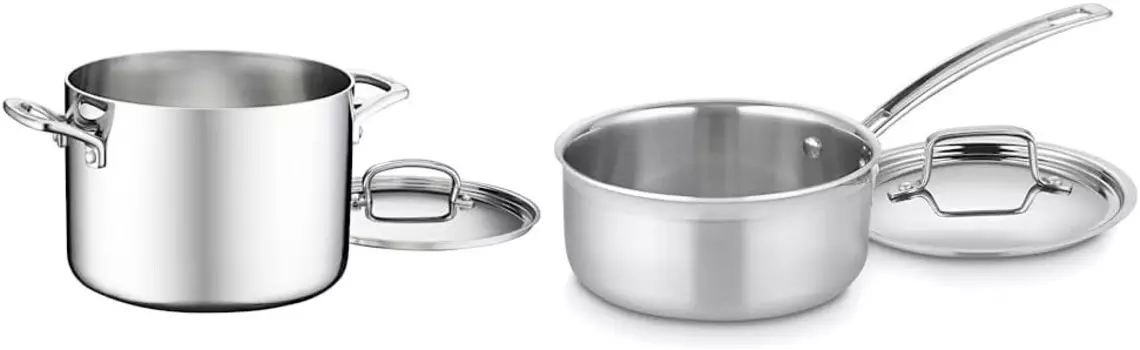 Классическая трехслойная кастрюля Cuisinart French из нержавеющей стали на 6 литров с крышкой и трехслойная кастрюля Cuisinart Multiclad Pro на 1,5 литра с крышкой, MCP19-16N