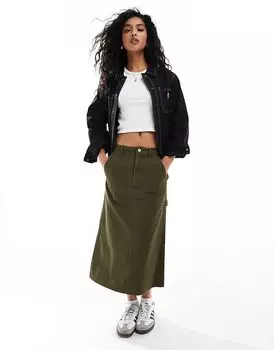 Классическая юбка-макси в стиле плотницкого стиля зеленого цвета Santa Cruz