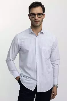 Классическая удобная мужская белая рубашка с хлопковым воротником в тонкую полоску TUDORS, белый