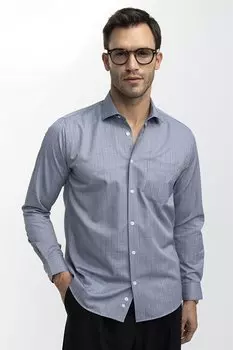 Классическая удобная мужская серая рубашка из хлопка в тонкую полоску с завязочным воротником TUDORS