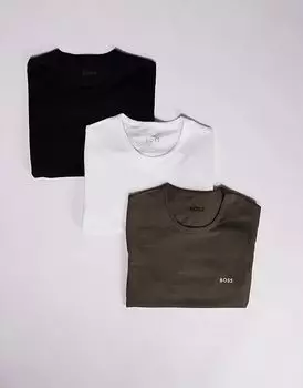 Классическая упаковка из 3 футболок с логотипом, стандартный крой, черный/белый/зеленый BOSS Bodywear