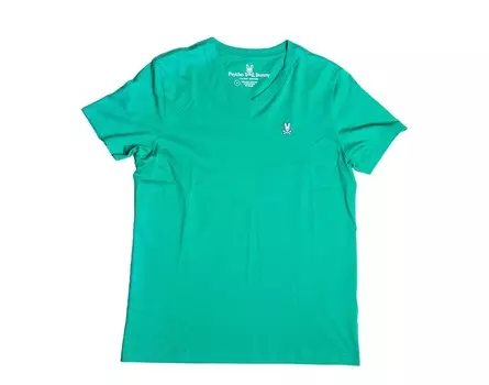 Классическая зеленая футболка Psycho Bunny с v-образным вырезом и солнечными лучами B6U100Q1PC-ALT, зеленый