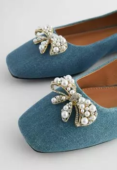 Классические балетки Forever Comfort Square Toe Bow Trim Regular Fit Next, синий