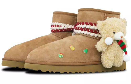 Классические блестящие мини-сапоги для снега женские светло-коричневые Ugg