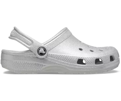 Классические блестящие сабо Crocs для малышей, цвет Silver Glitter