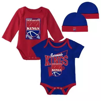 Классические боди из твердой древесины для младенцев Mitchell & Ness синего/красного цвета и комплект вязаной шапки с манжетами Unbranded