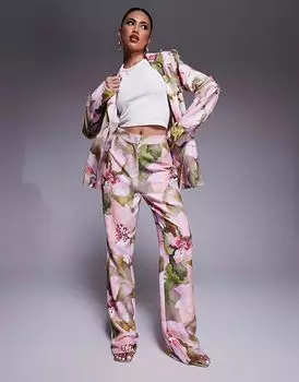 Классические брюки ASOS LUXE с розовым цветочным принтом