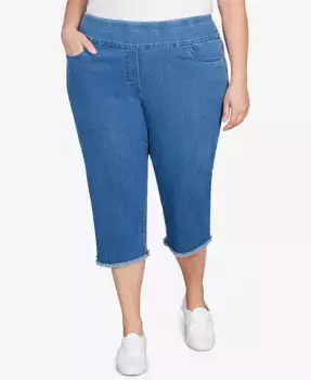 Классические черные джинсовые капри с бахромой больших размеров Alfred Dunner, синий