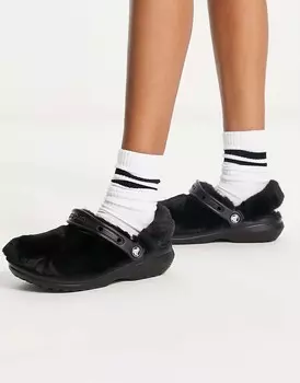Классические черные меховые сабо Crocs