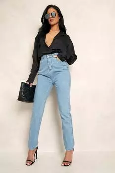 Классические джинсы mom с высокой посадкой basics Boohoo, синий