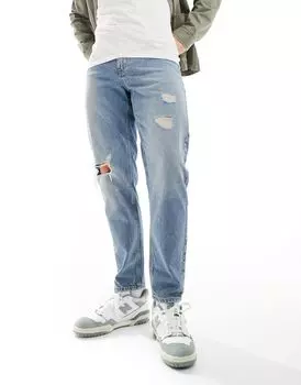 Классические голубые жесткие джинсы с рваными краями ASOS DESIGN