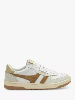 Классические кроссовки на шнуровке из кожи ястреба Gola, цвет White/Caramel/Gold