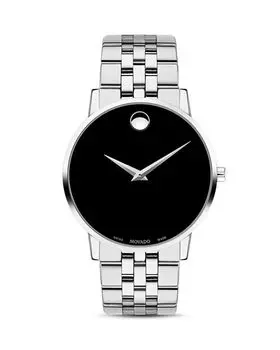 Классические музейные часы из нержавеющей стали, 40 мм Movado, цвет Silver