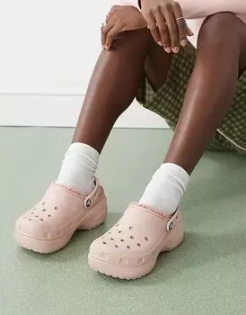 Классические сабо Croc на платформе из розовой глины Crocs