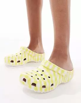 Классические сабо Crocs в клетку желтого цвета