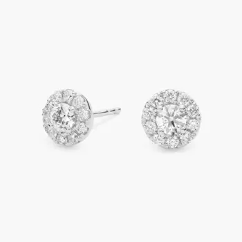 Классические серьги-гвоздики с бриллиантами Halo из 14-каратного белого золота (1/2 карата) Blue Nile