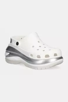 Классические шлепанцы Mega Crush с металлическим эффектом Crocs, белый