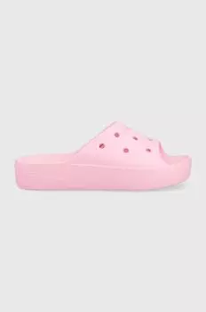 Классические шлепанцы на платформе Crocs, розовый
