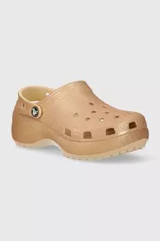 Классические шлепанцы на платформе с блестками Crocs, золотой