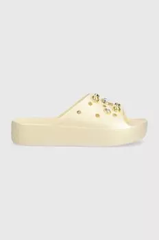 Классические шлепанцы Perls Slide на платформе с кристаллами Crocs, бежевый