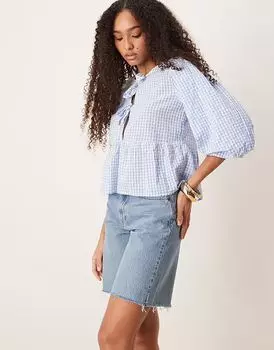 Классические шорты-бермуды Abercrombie & Fitch средней посадки с необработанным краем, средне-синего цвета