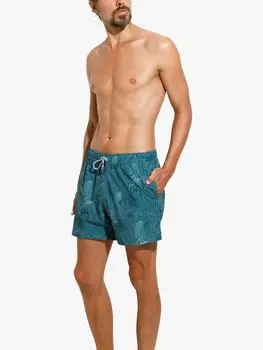 Классические шорты для плавания с принтом листьев Panos Emporio, земля зеленый