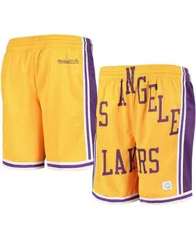 Классические шорты из твердой древесины Big Boys Gold Los Angeles Lakers с сетчатым узором с большим лицом Mitchell & Ness