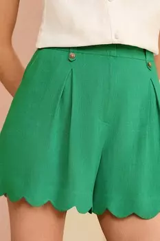 Классические шорты с фестонами в льняном стиле Love & Roses, зеленый
