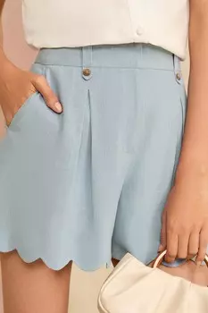 Классические шорты с фестонами в льняном стиле Love & Roses, синий