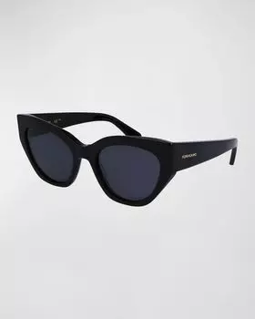 Классические солнцезащитные очки «кошачий глаз» из ацетата с логотипом Ferragamo, цвет Black