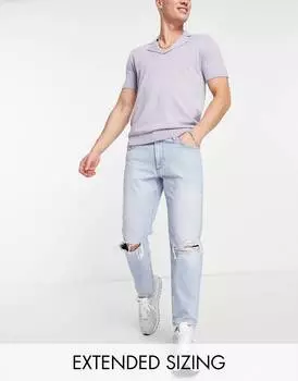 Классические строгие джинсы светло-голубого цвета с прорезями на коленях ASOS DESIGN