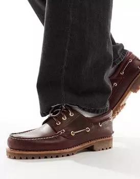 Классические топсайдеры Timberland Authentics из натуральной кожи бордового цвета с тремя люверсами