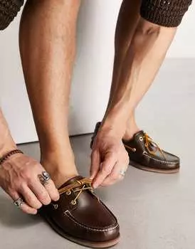 Классические туфли-лодочки Timberland с двумя люверсами из темно-коричневой натуральной кожи