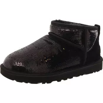 Классические ультра мини-сапоги Mirror Ball женские с пайетками на подкладке из смеси шерсти для зимы и снегоступов UGG, черный