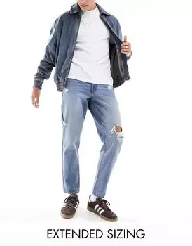 Классические жесткие джинсы синего цвета с рваными деталями ASOS Design