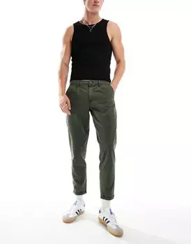Классические жесткие потертые чиносы цвета хаки ASOS DESIGN
