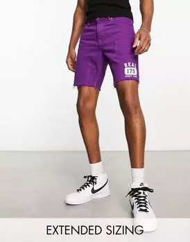 Классические жесткие шорты стандартной длины ASOS DESIGN фиолетового цвета с университетским принтом