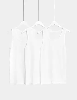 Классические жилеты без рукавов из 3 пар чистого хлопка Marks & Spencer, белый