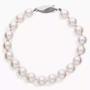 Классический браслет из искусственного жемчуга Акойя 6,5 дюйма из 18-каратного белого золота (7,0-7,5 мм) Blue Nile