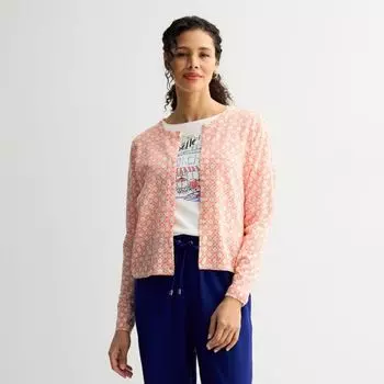 Классический кардиган с принтом Petite Croft & Barrow, цвет coral floral tile