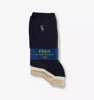 Классический комплект из трех хлопковых носков с вышивкой в виде пони. Polo Ralph Lauren, синий