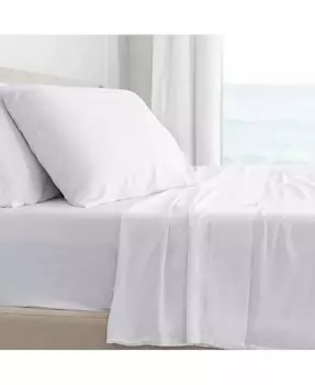 Классический комплект простыней из твила из 4 предметов | Белый | Сплит Кинг | Вискозный материал | Устойчивый к аллергии и очень мягкий | Охлаждение для любителей горячего сна | Угловые полосы Cariloha, белый