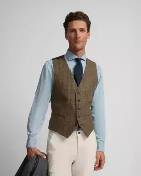 Классический коричневый прямой мужской жилет в ломаную клетку Silbon