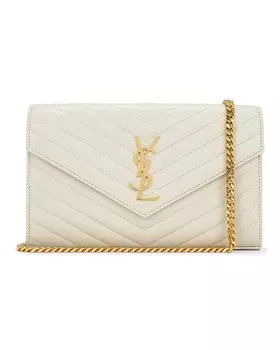 Классический кошелек Cassandre с цепочкой Saint Laurent, цвет Blanc Vintage