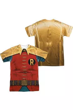 Классический костюм Робина из сериала «Бэтмен» (принт спереди/сзади), футболка с коротким рукавом для взрослых из полиэстера Gildan, белый