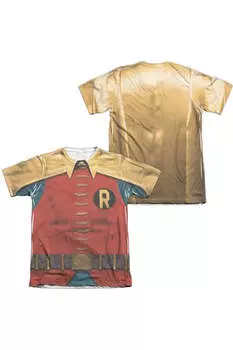 Классический костюм Робина из сериала «Бэтмен» (принт спереди/сзади), футболка с короткими рукавами из полиэстера/хлопка для взрослых Gildan, белый