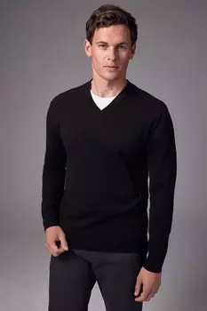 Классический крой, джемпер с V образным вырезом из хлопка Next, черный